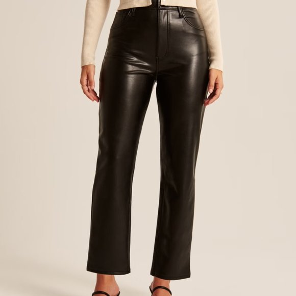 NWT Abercrombie Ankle Straight Ultra High Rise LEATHER Pant BLACK - SIZE 28 - Picture 1 of 7
